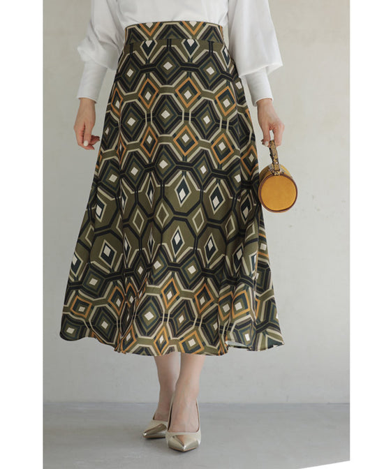 繋がりあう幾何学アートのミディアムスカート