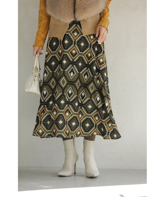 繋がりあう幾何学アートのミディアムスカート
