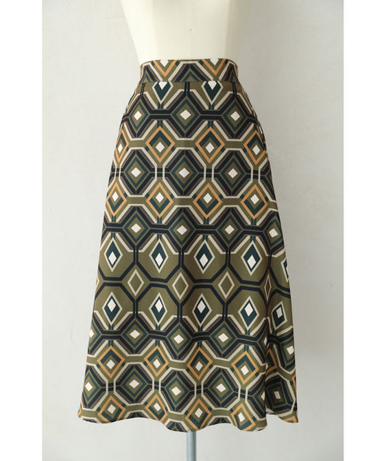 繋がりあう幾何学アートのミディアムスカート