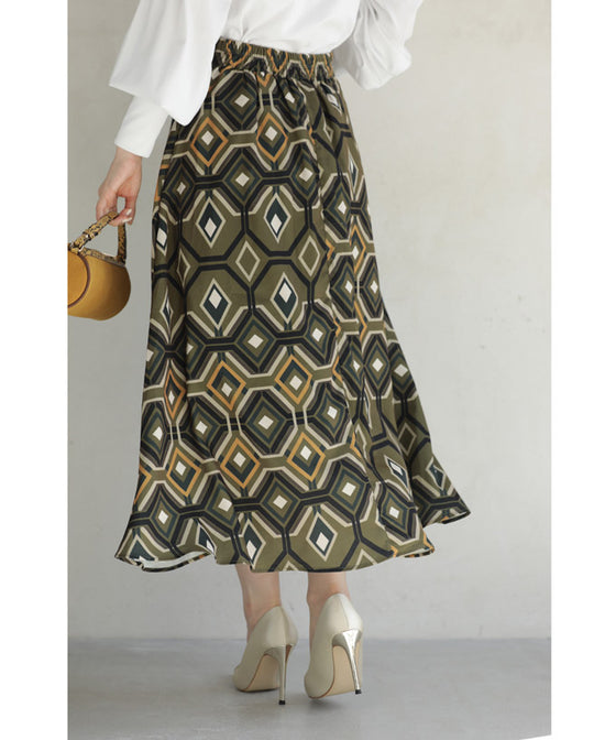 繋がりあう幾何学アートのミディアムスカート