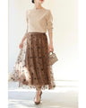 【アウトレット返品交換不可】フロッキーのお花を散りばめたチュールベールミディアムスカート