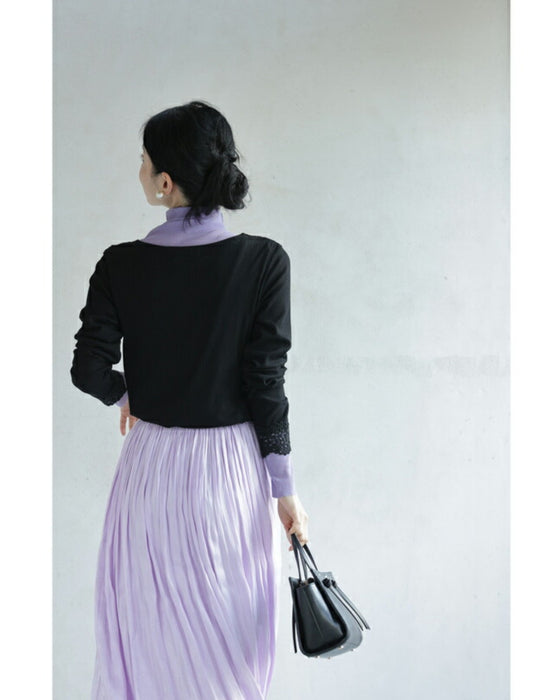 デコルテに浮かぶレースVネックのリブニットカットソー