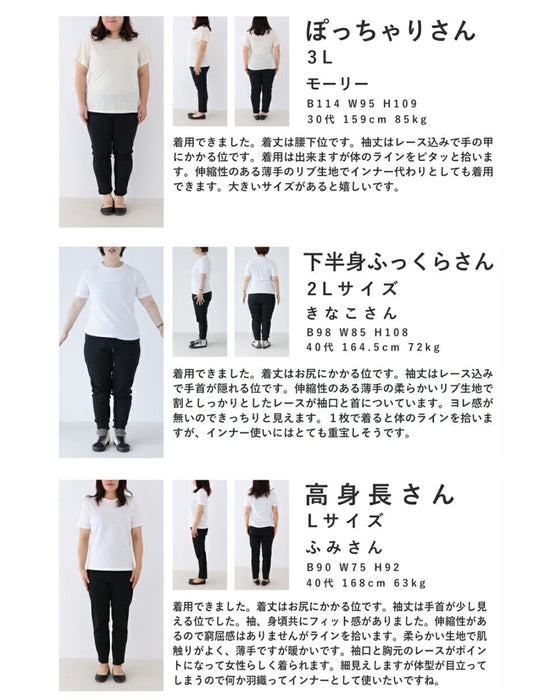 デコルテに浮かぶレースVネックのリブニットカットソー