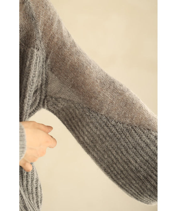 デコルテシアーなポワン袖ニットプルオーバートップス