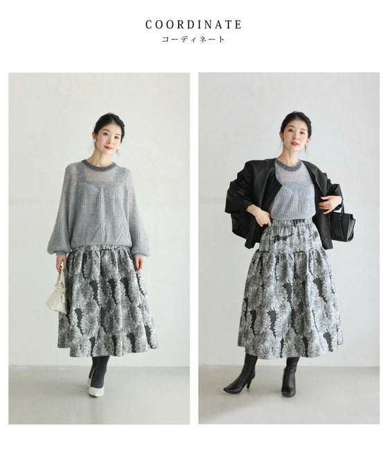 デコルテシアーなポワン袖ニットプルオーバートップス