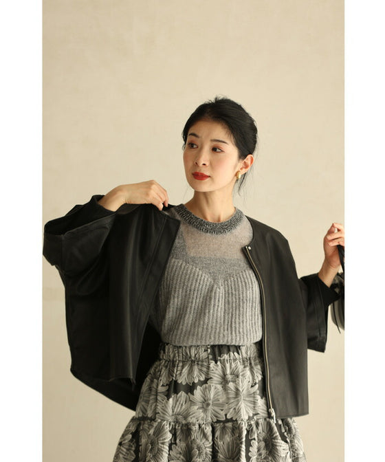 デコルテシアーなポワン袖ニットプルオーバートップス