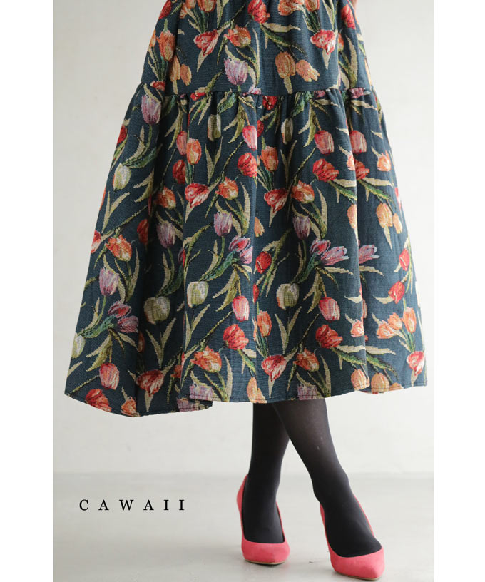 艶やかに咲くチューリップのゴブラン織りミディアムスカート – ONE ...