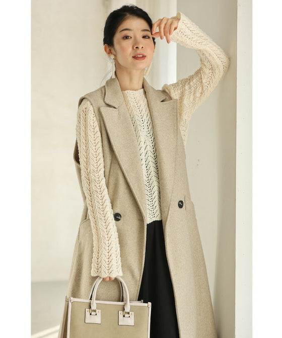 【セール商品返品交換不可】波うつ柄の透かし編みニットプルオーバートップス