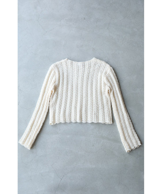 【セール商品返品交換不可】波うつ柄の透かし編みニットプルオーバートップス