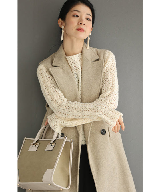 【セール商品返品交換不可】波うつ柄の透かし編みニットプルオーバートップス