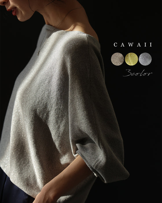 Elegantly sparkling shiny needleman cut-and-sew top