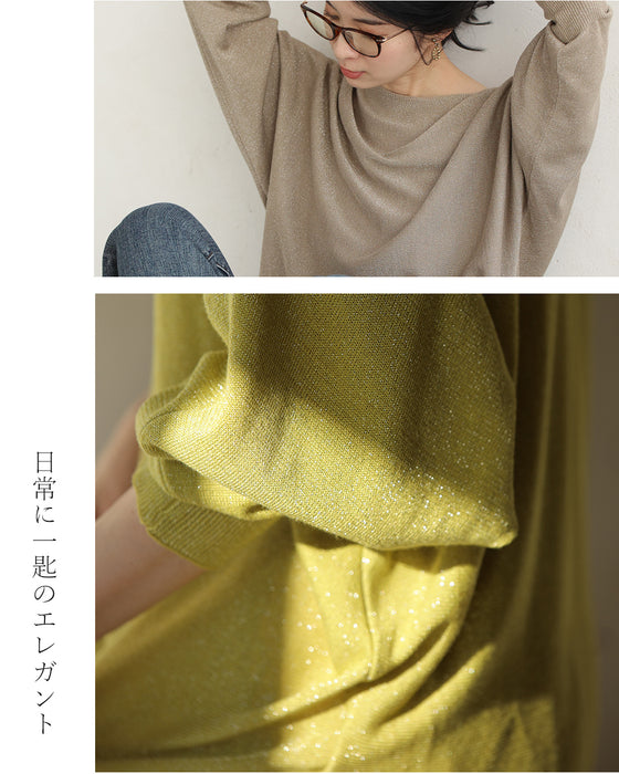 Elegantly sparkling shiny needleman cut-and-sew top