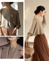 Elegantly sparkling shiny needleman cut-and-sew top