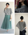 Elegantly sparkling shiny needleman cut-and-sew top