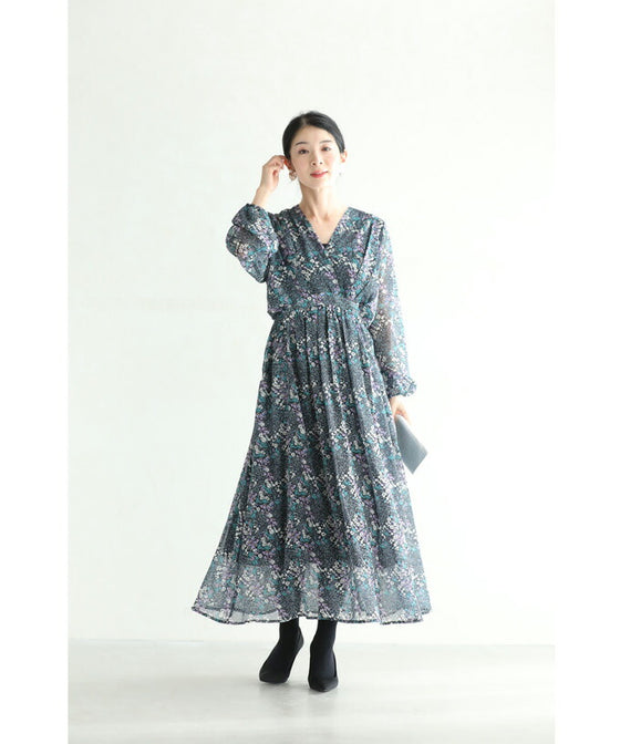 無垢な花咲くタックカシュクールミディアムワンピース