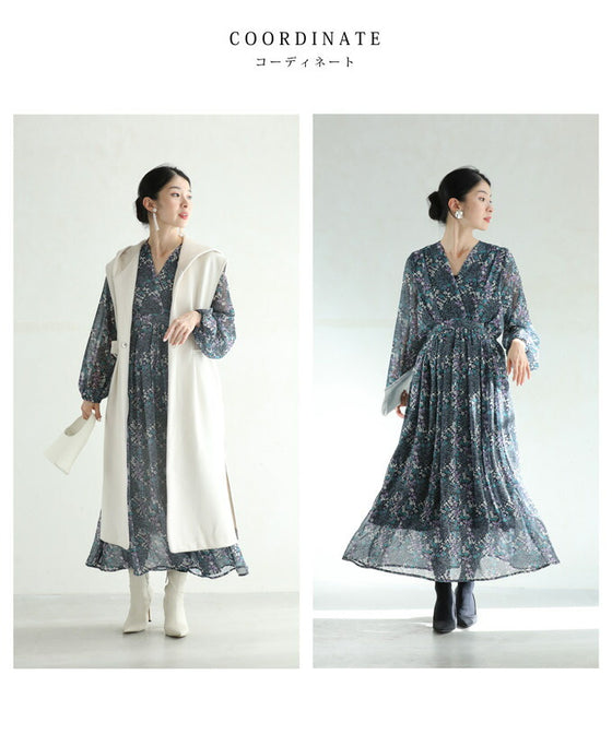 無垢な花咲くタックカシュクールミディアムワンピース