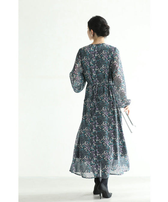 無垢な花咲くタックカシュクールミディアムワンピース