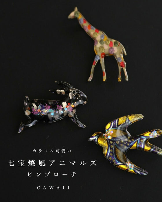 カラフル可愛い七宝焼風アニマルズピンブローチ
