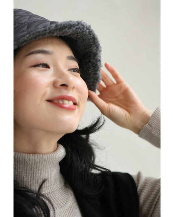 内側あったかボアのキルティング帽子