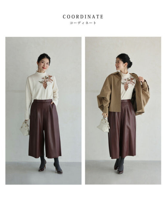 リーフ刺繍を描いたプルオーバートップス