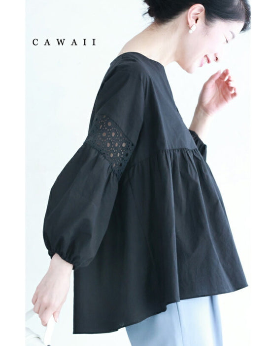 サークルレース袖の涼やかAラインブラウストップス