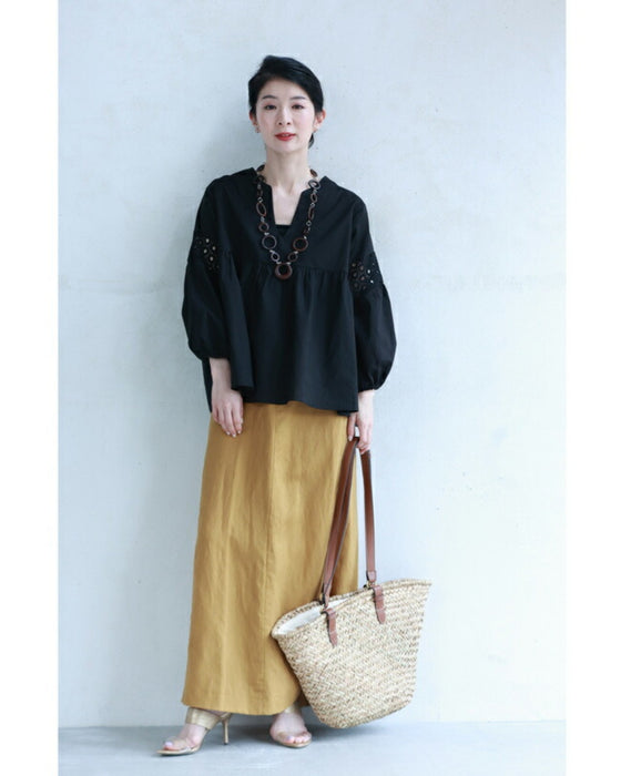 サークルレース袖の涼やかAラインブラウストップス