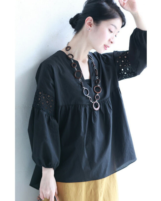 サークルレース袖の涼やかAラインブラウストップス