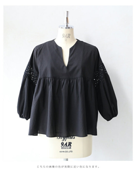 サークルレース袖の涼やかAラインブラウストップス