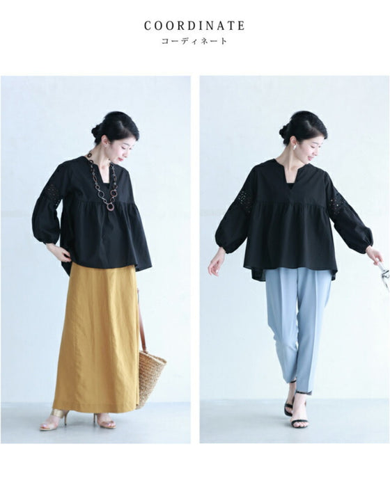 サークルレース袖の涼やかAラインブラウストップス