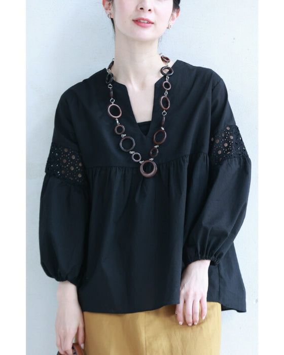 サークルレース袖の涼やかAラインブラウストップス