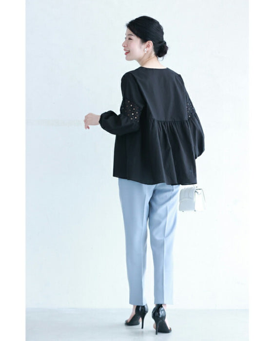 サークルレース袖の涼やかAラインブラウストップス