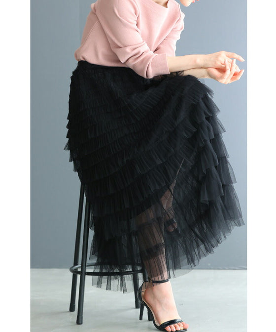 Plenty of whipped ruffle tulle midi skirt