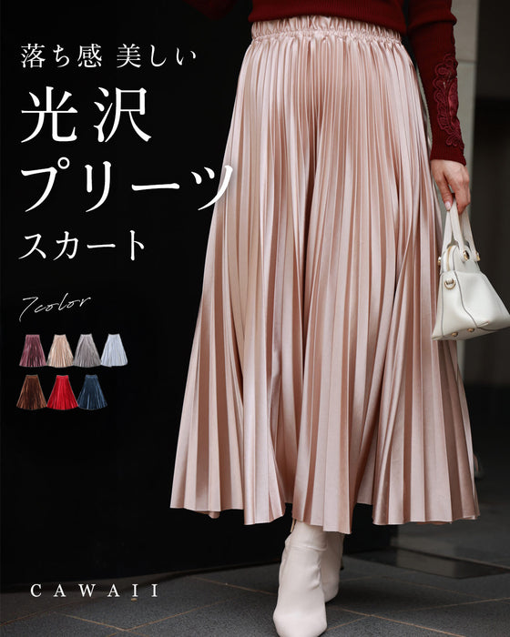 落ち感美しい 光沢プリーツスカート