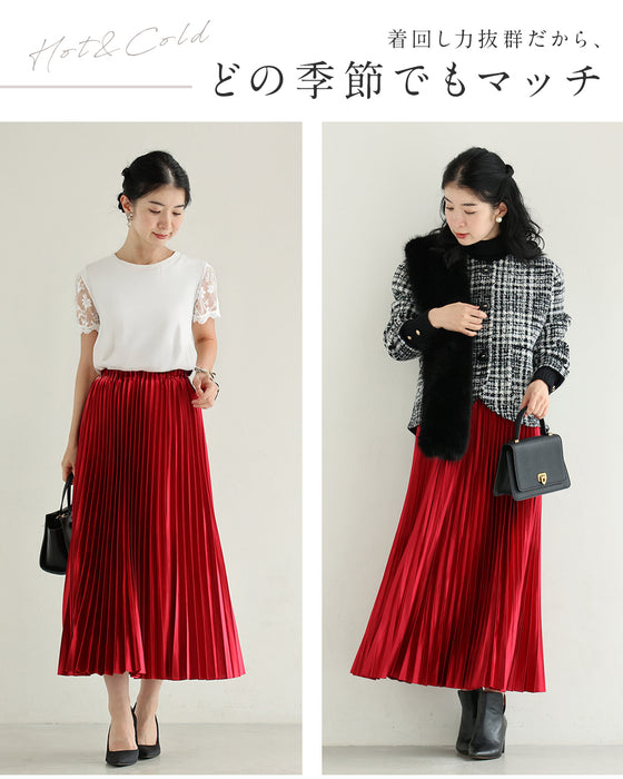 落ち感美しい 光沢プリーツスカート