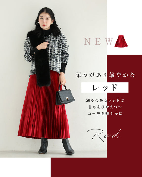 落ち感美しい 光沢プリーツスカート
