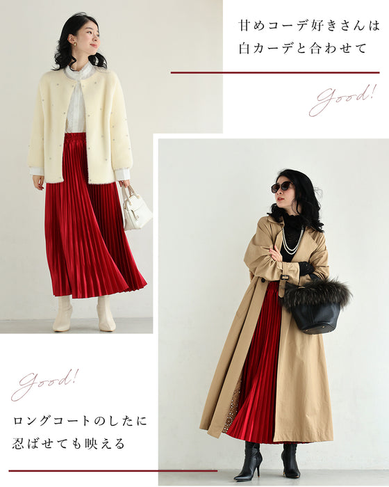 落ち感美しい 光沢プリーツスカート