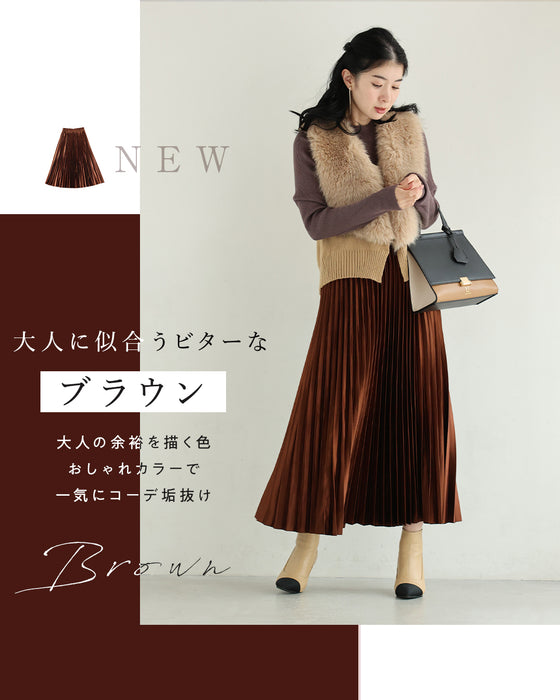 落ち感美しい 光沢プリーツスカート