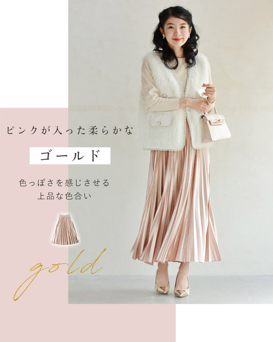 落ち感美しい 光沢プリーツスカート