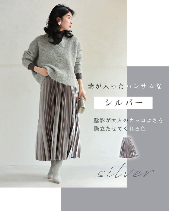 落ち感美しい 光沢プリーツスカート
