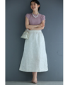 White floral relief midi skirt