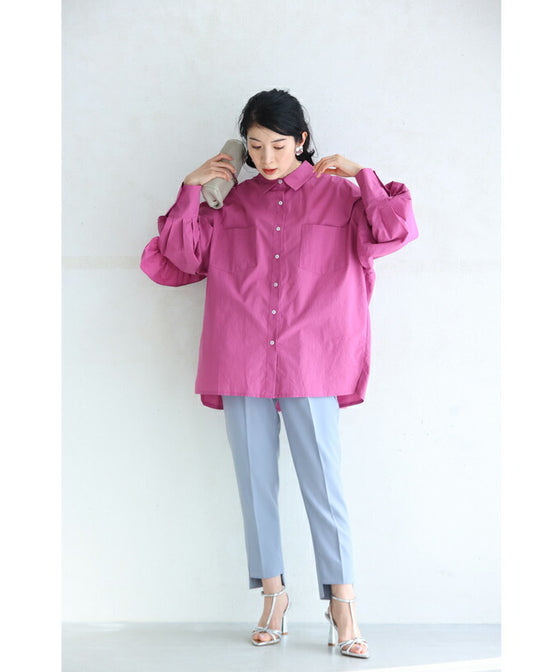 【セール商品返品交換不可】アシンメトリーなバックフリルのカラーシャツトップス