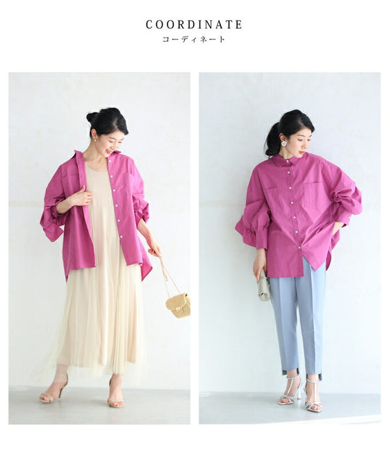 【セール商品返品交換不可】アシンメトリーなバックフリルのカラーシャツトップス