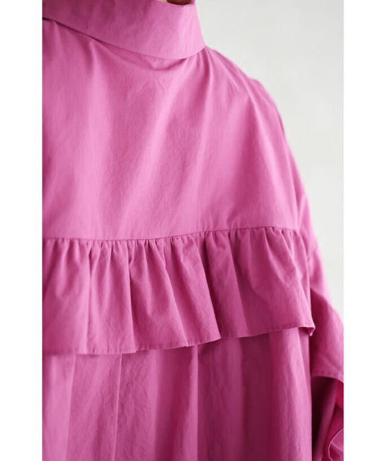 【セール商品返品交換不可】アシンメトリーなバックフリルのカラーシャツトップス