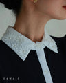 パール浮かぶ白花襟ブラウストップス