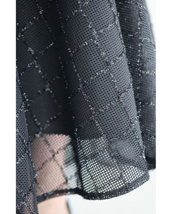 煌めきダイヤチェックのメッシュ地ロングスカート