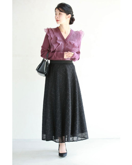 煌めきダイヤチェックのメッシュ地ロングスカート