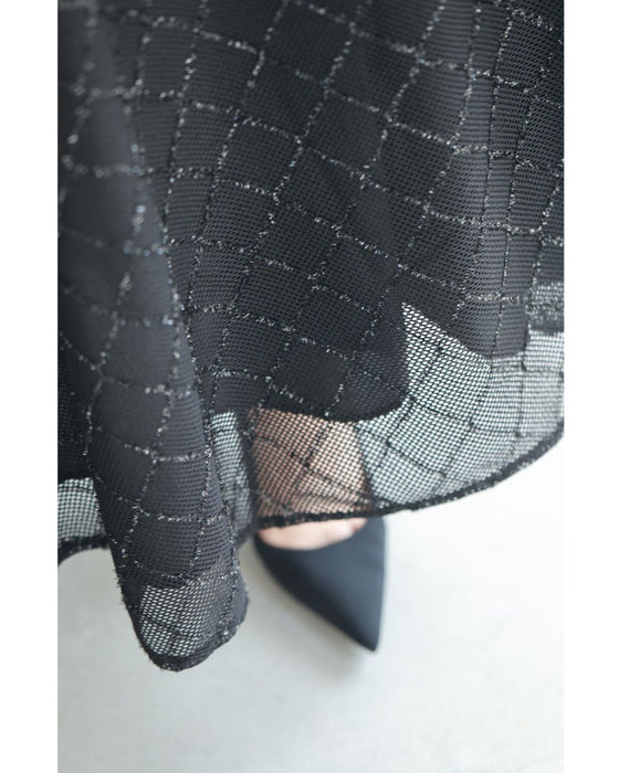 煌めきダイヤチェックのメッシュ地ロングスカート