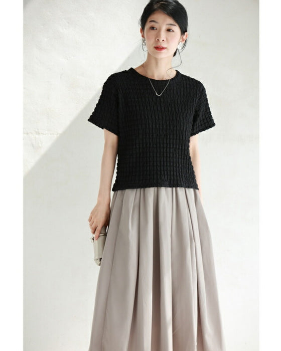 ぽこぽこテクスチャーの柔らかプルオーバートップス