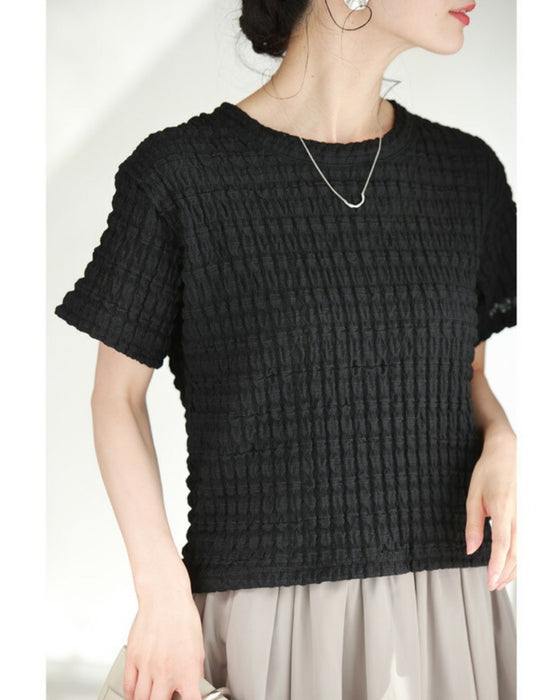 ぽこぽこテクスチャーの柔らかプルオーバートップス