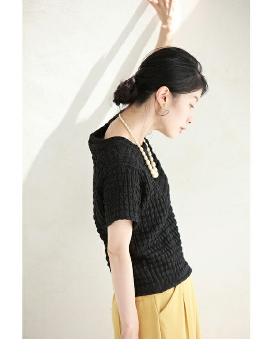 ぽこぽこテクスチャーの柔らかプルオーバートップス